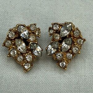 Signed Attwood and Sawyer Marquis Cut Swarovski Crystal Clip on Earrings